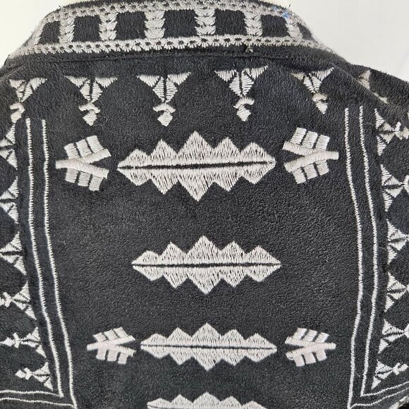 Gianni Bini Black Faux Suede Cardigan Jacket Size XS Boho Embroidered - Picture 5 of 10